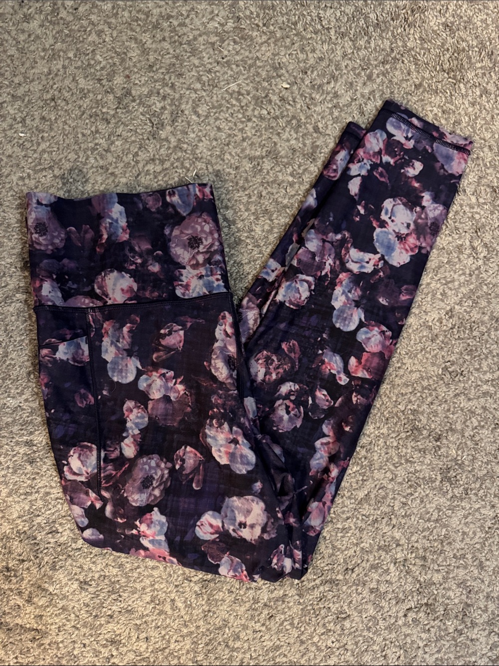 Purple Floral Athleta Salutation Stash Leggings II, size L